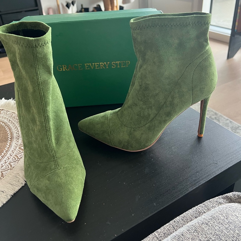 Brand new Green Suede Heel Booties